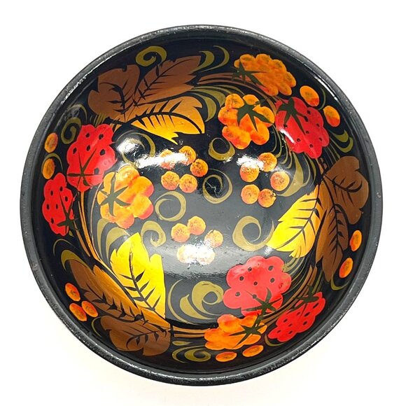 Vintage Russian Khokhloma Hand Turned & Painted Decorative Wooden Bowl Dish - Picture 5 of 7